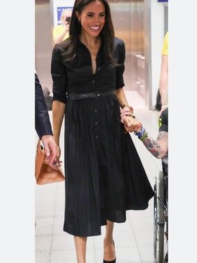 Banana Republic Black Button-Front Midi Shirt Dress